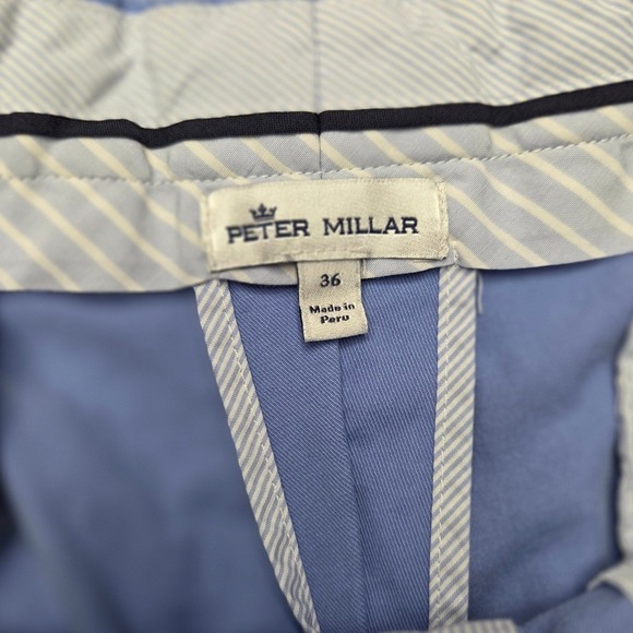 Peter Millar Mens Light Blue Flat Front Chino Shorts Size 36 Peru Cotton Blend - Picture 2 of 4
